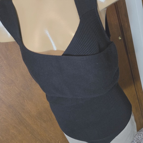 Abercrombie & Fitch Tops - Abercrombie & Fitch Womens Bodysuit Black XL Wrap Front Ribbed Knit